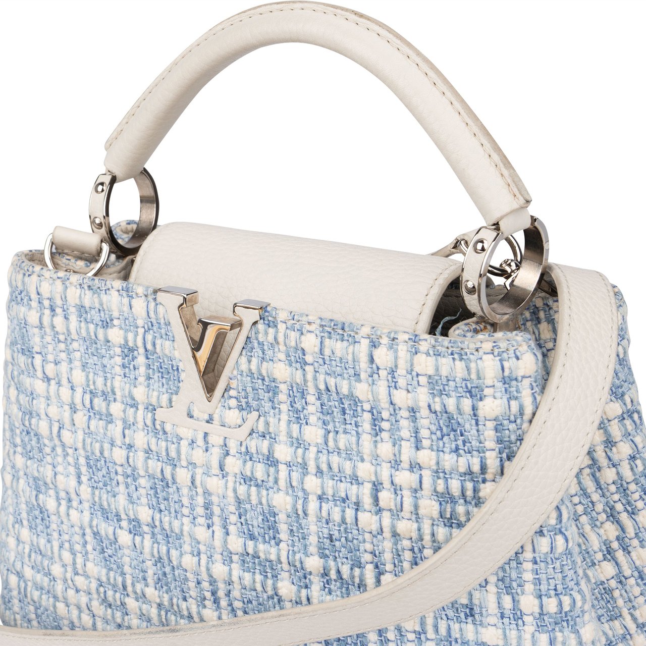 Louis Vuitton Bleu Blanco Tweed Capucines BB Handbag Blauw