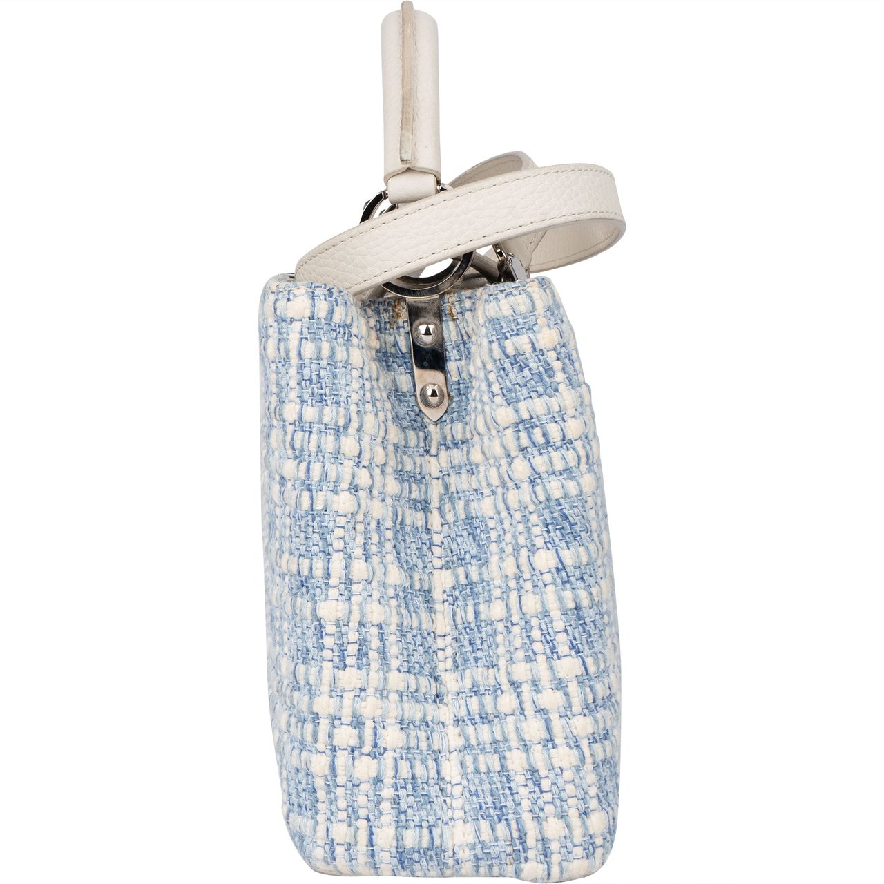 Louis Vuitton Bleu Blanco Tweed Capucines BB Handbag Blauw