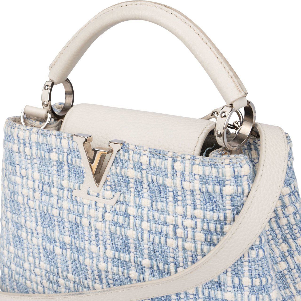 Louis Vuitton Louis Vuitton Bleu Blanco Tweed Capucines BB Handbag Blauw