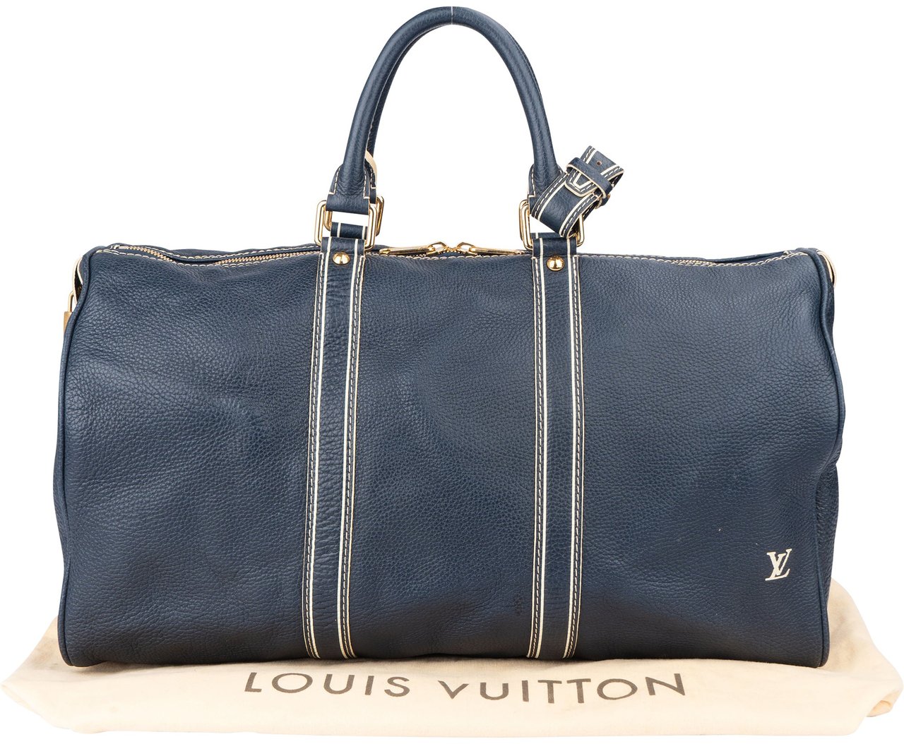 Louis Vuitton Louis Vuitton Premium Navy Tobago Leather Keepall 50 Blauw