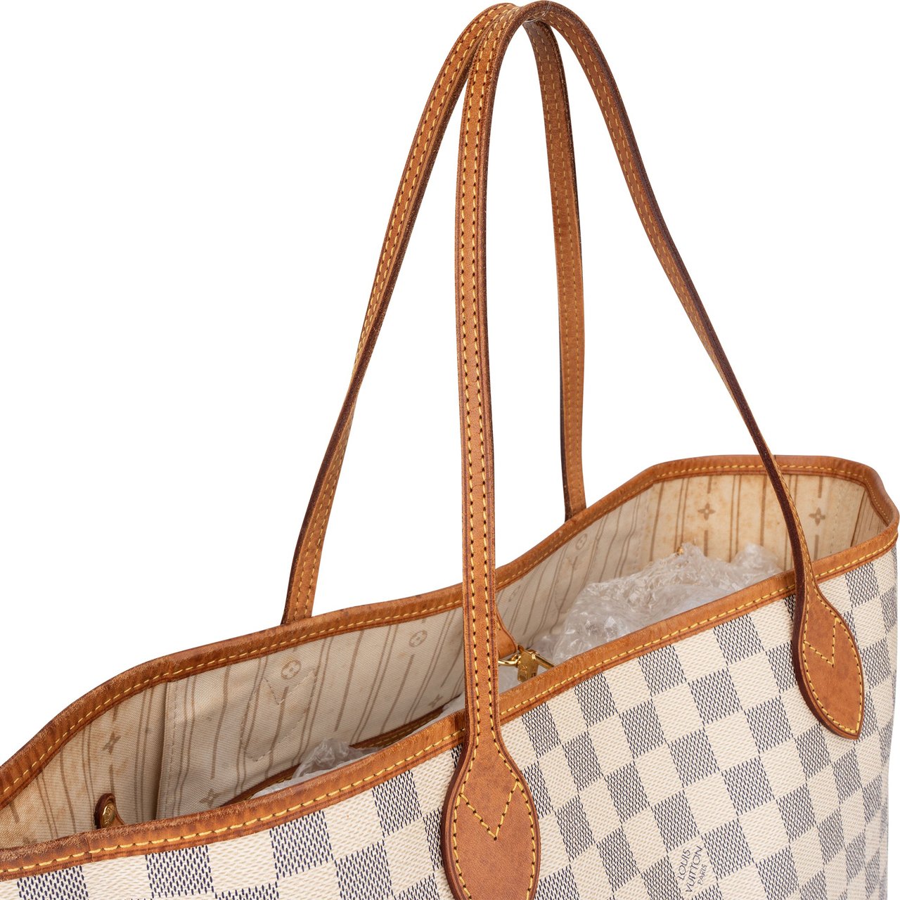 Louis Vuitton Damier Azur Monogram Neverfull MM Shopper Handbag Wit