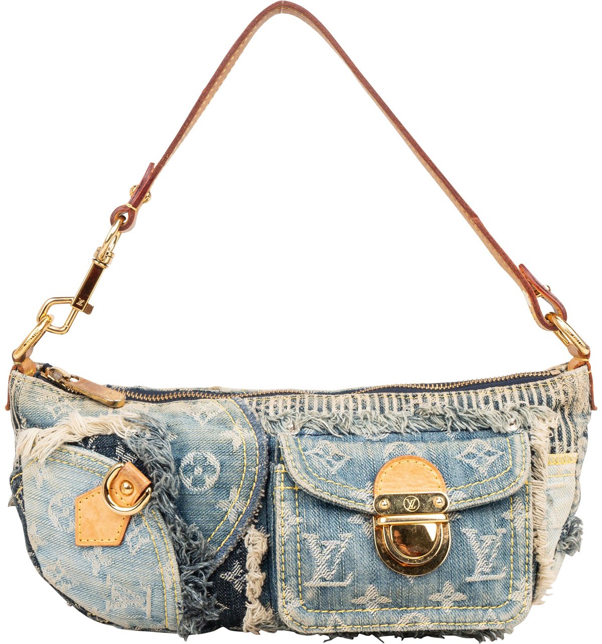 Louis Vuitton Louis Vuitton Denim Patchwork Monogram Pochette Shoulder Bag Blauw