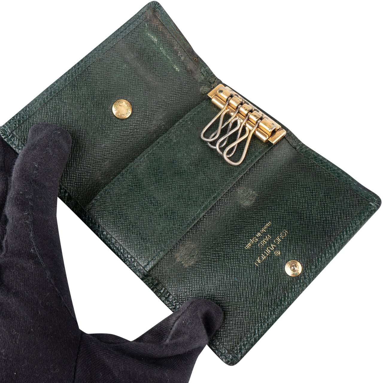 Louis Vuitton Green Taiga Leather Keyholder Groen