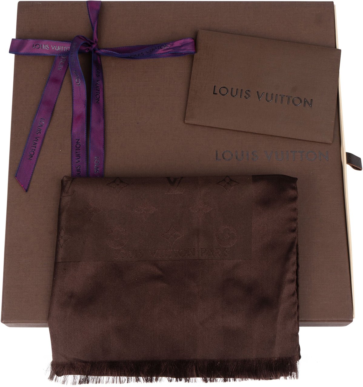 Louis Vuitton Louis Vuitton Brun Silk Monogram Monaco Scarf Tuch Bruin