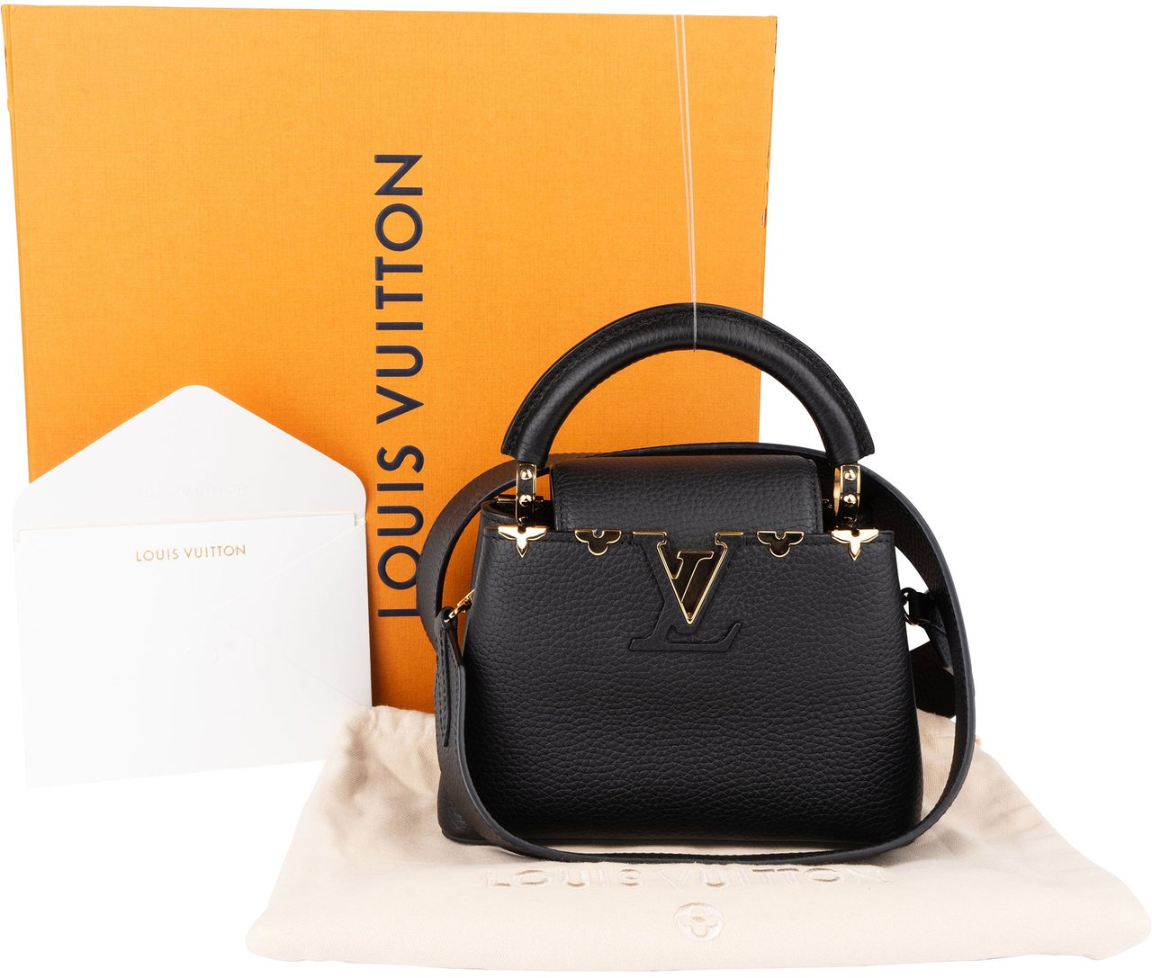 Louis Vuitton Louis Vuitton Taurillon Leather Flower Mini Capucines BB Handbag Zwart