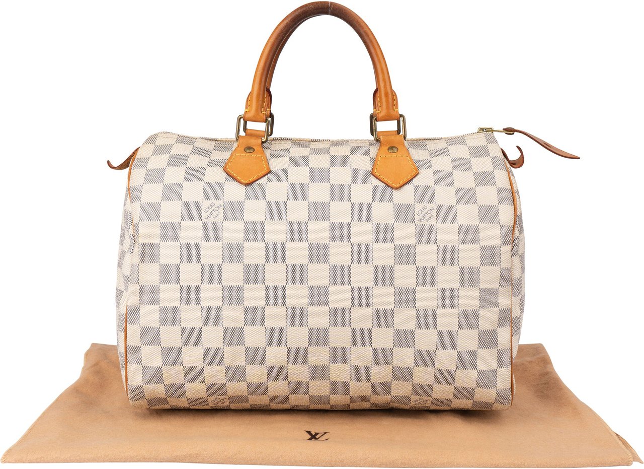 Louis Vuitton Damier Azur Monogram Speedy 30 Handbag Beige