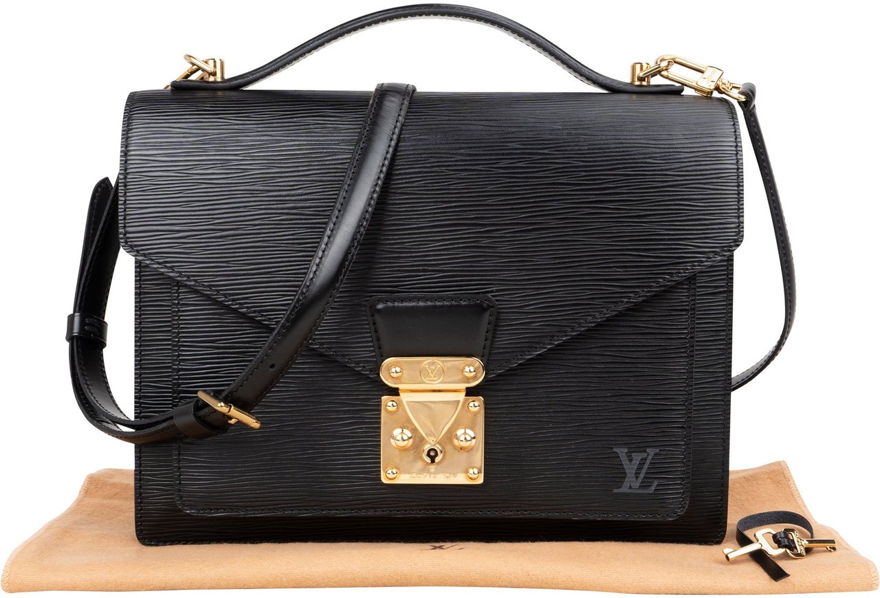Louis Vuitton Louis Vuitton Noir Epi Leather Monceau Handbag Zwart