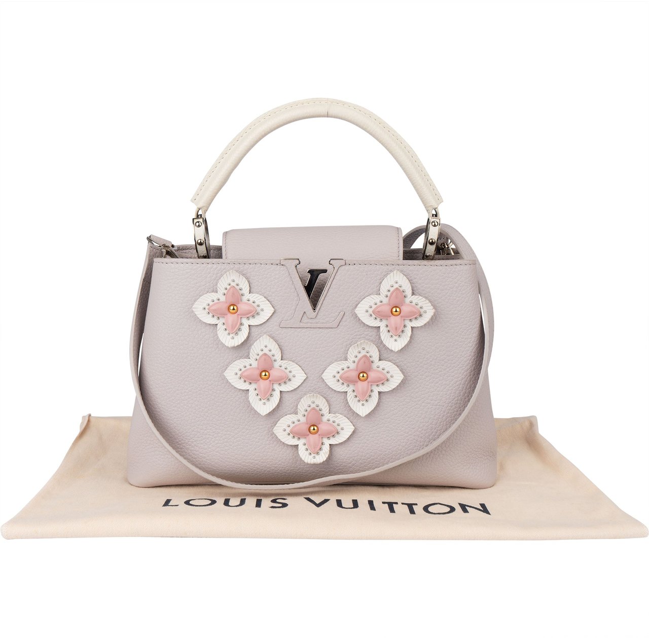 Louis Vuitton Louis Vuitton Limited Flower Grey Taurillon Leather Capucines PM Handbag Donkergrijs