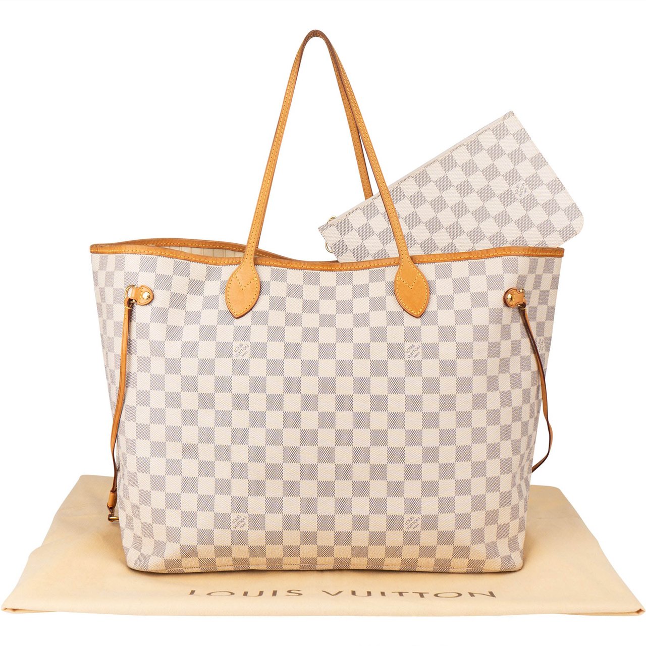 Louis Vuitton Damier Azur Monogram Neverfull GM Shopper Handbag Wit