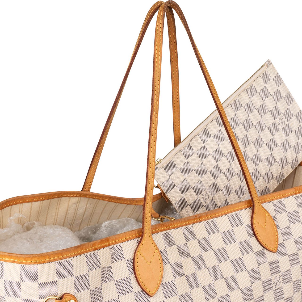Louis Vuitton Damier Azur Monogram Neverfull GM Shopper Handbag Wit