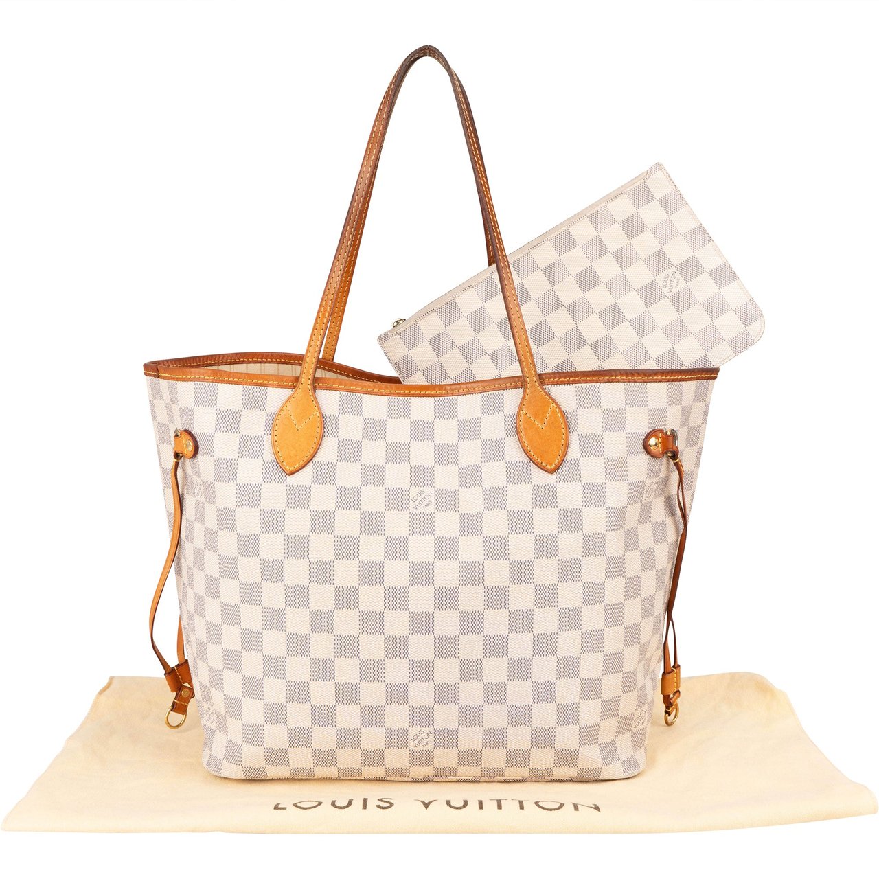 Louis Vuitton Damier Azur Monogram Neverfull MM Shopper Handbag Wit