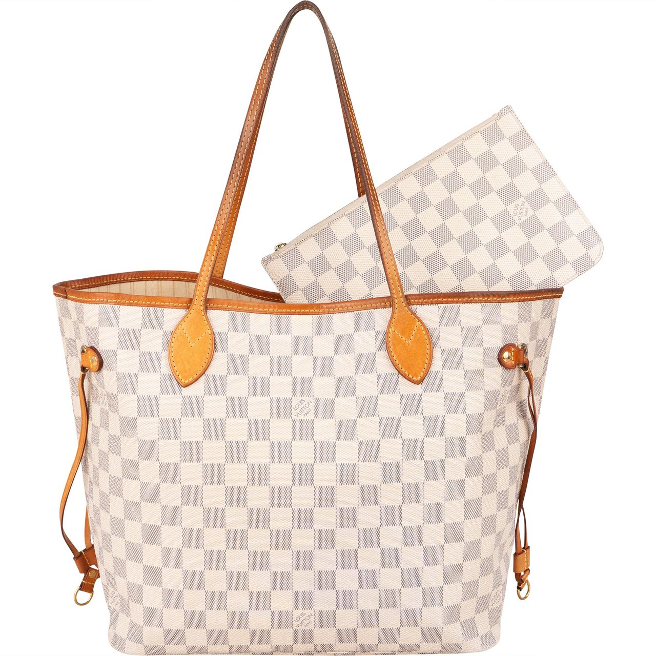 Louis Vuitton Damier Azur Monogram Neverfull MM Shopper Handbag Wit