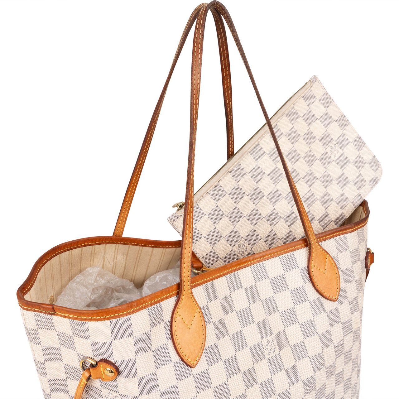 Louis Vuitton Damier Azur Monogram Neverfull MM Shopper Handbag Wit