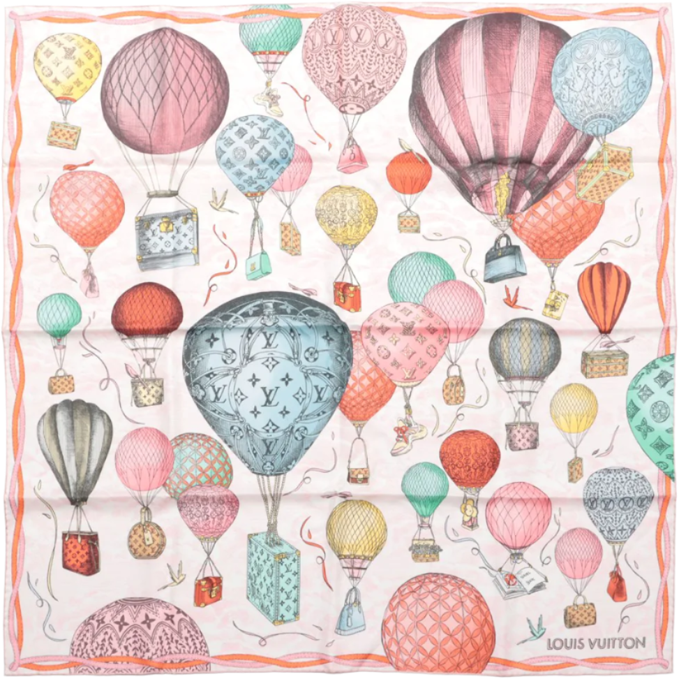 Louis Vuitton Louis Vuitton "up AND away" M77661 100% Silk Scarf in Pink GM1213 Roze