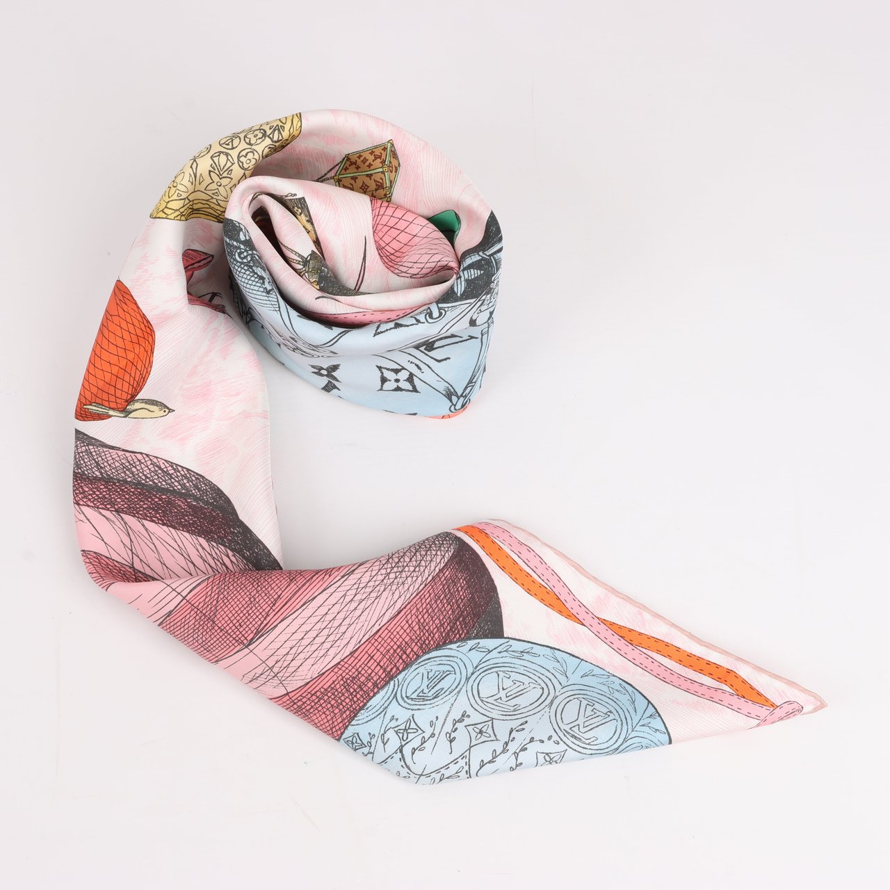 Louis Vuitton Louis Vuitton "up AND away" M77661 100% Silk Scarf in Pink GM1213 Roze