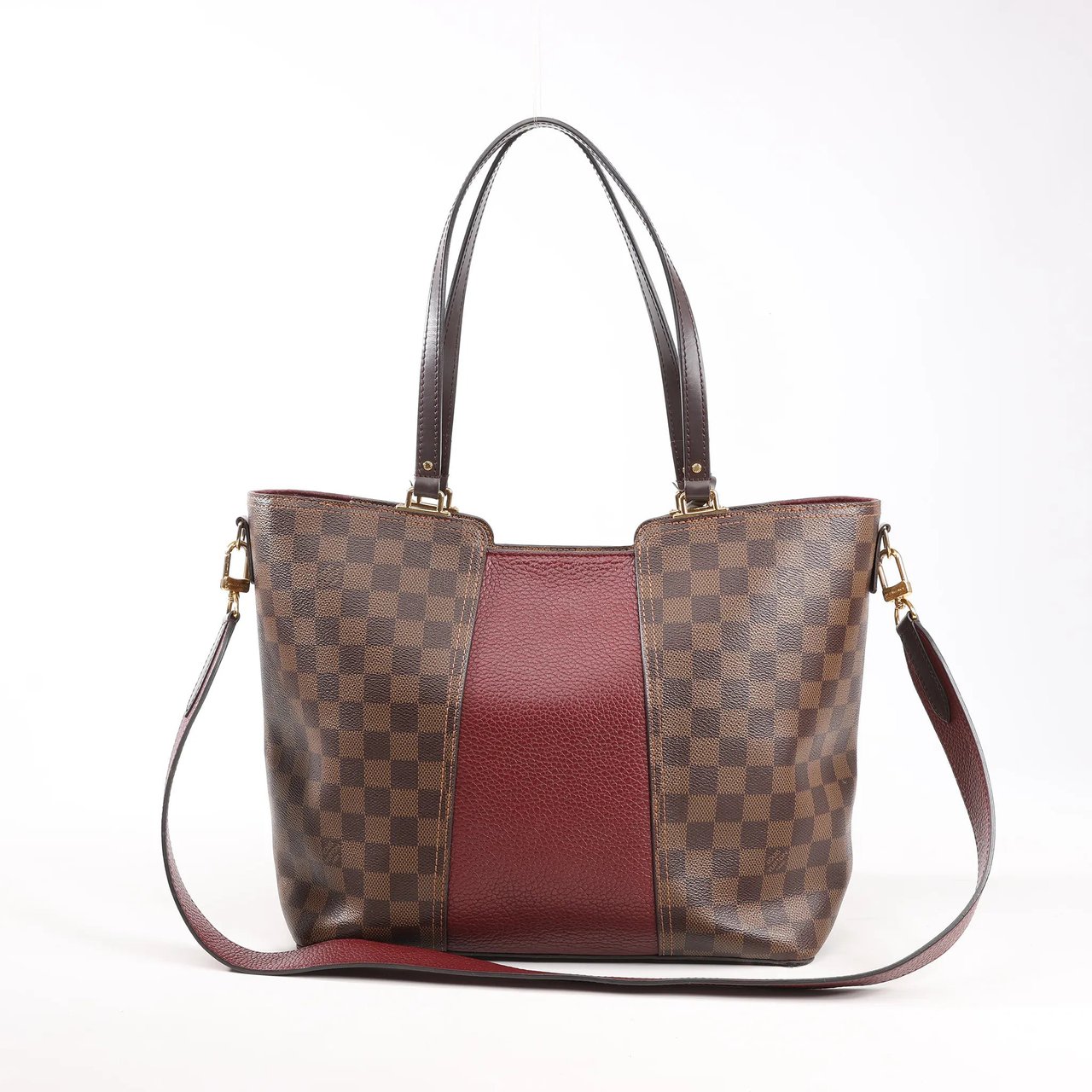 Louis Vuitton Louis Vuitton Jersey Damier x Leather 2Way Shoulder Bag in Brown x Burgundy N44021 Divers