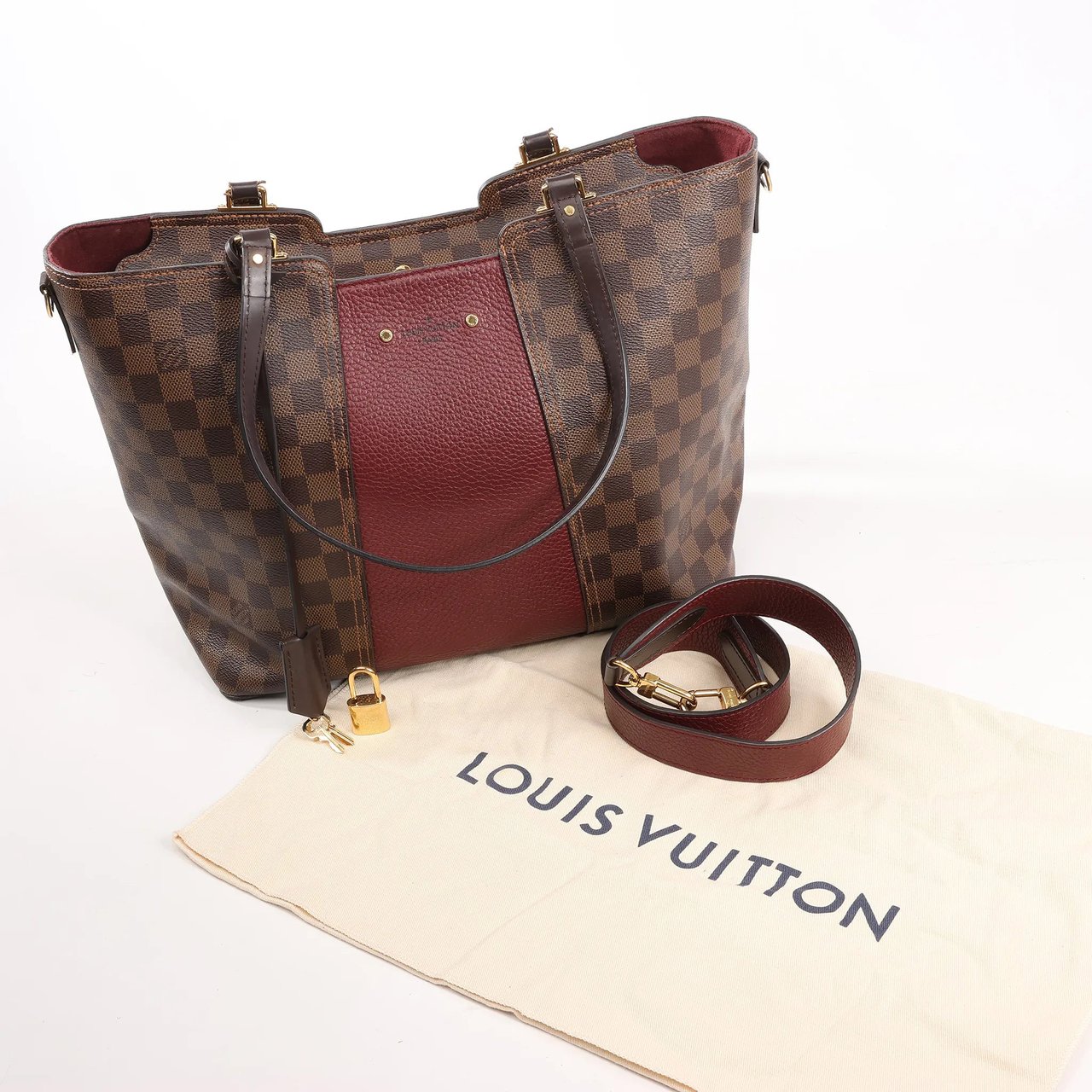 Louis Vuitton Louis Vuitton Jersey Damier x Leather 2Way Shoulder Bag in Brown x Burgundy N44021 Divers