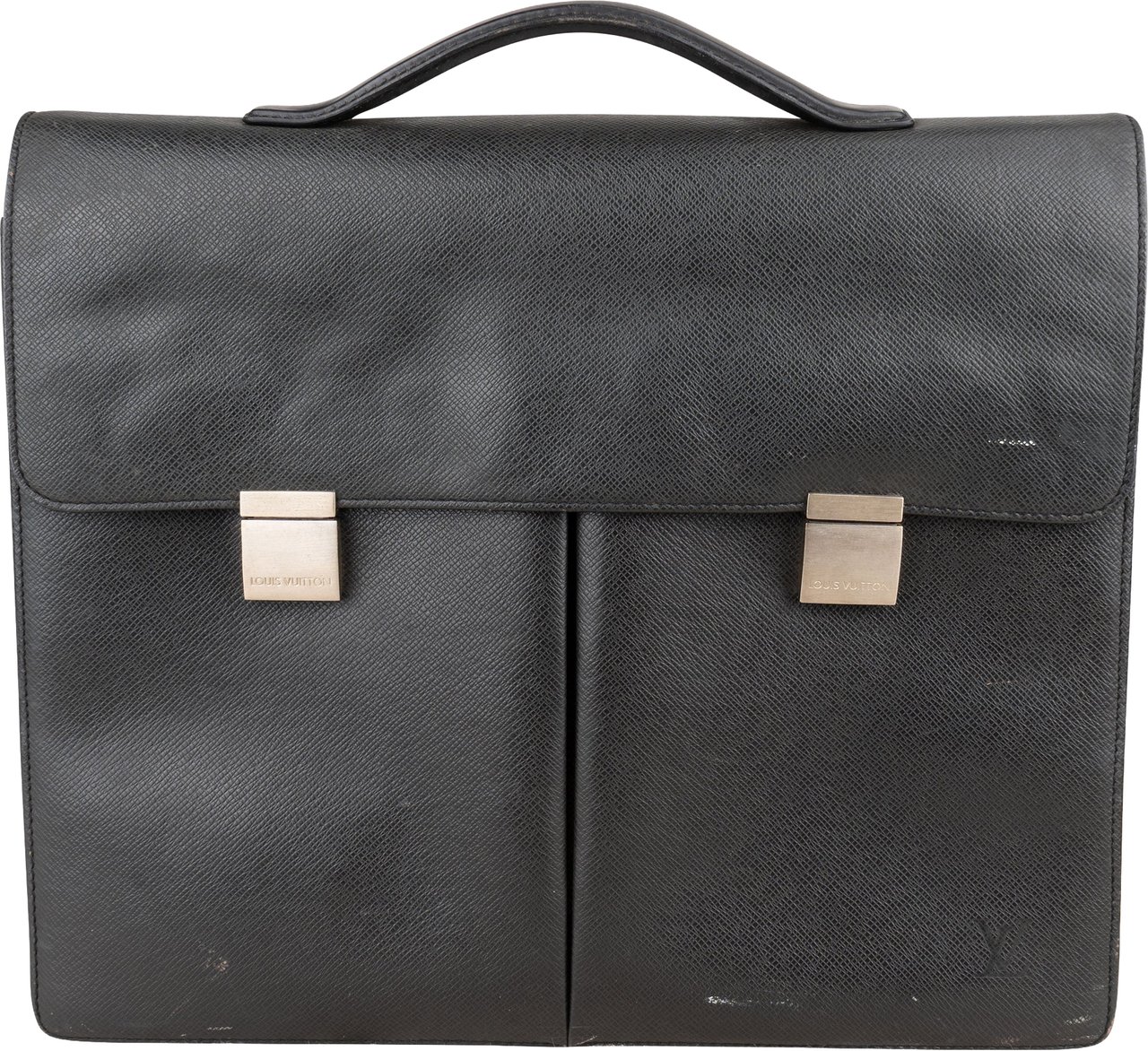 Louis Vuitton Taiga Leather Serviette Kazan Business Handbag Zwart