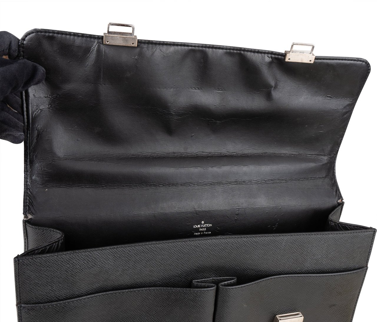Louis Vuitton Taiga Leather Serviette Kazan Business Handbag Zwart