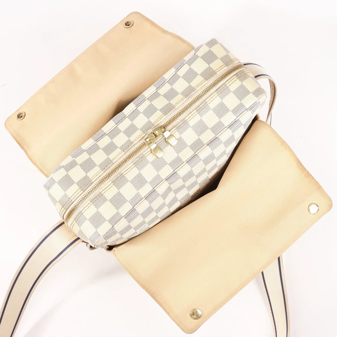 Louis Vuitton Louis Vuitton Damier Azur Naviglio Shoulder Bag in Beige N51189 Beige