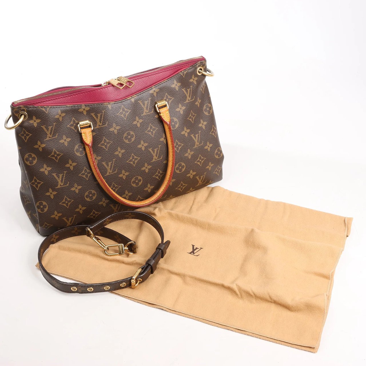 Louis Vuitton Louis Vuitton Monogram Pallas MM 2Way Handbag in Brown x Red M40906 Divers