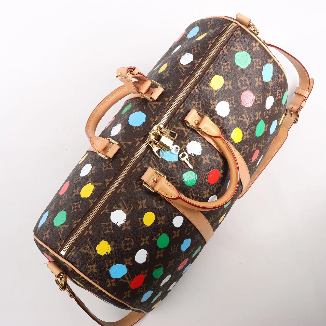 Louis Vuitton Louis Vuitton x Yayoi Kusama Monogram Keepall Bandouliere 45 Travel Bag M46377 Bruin