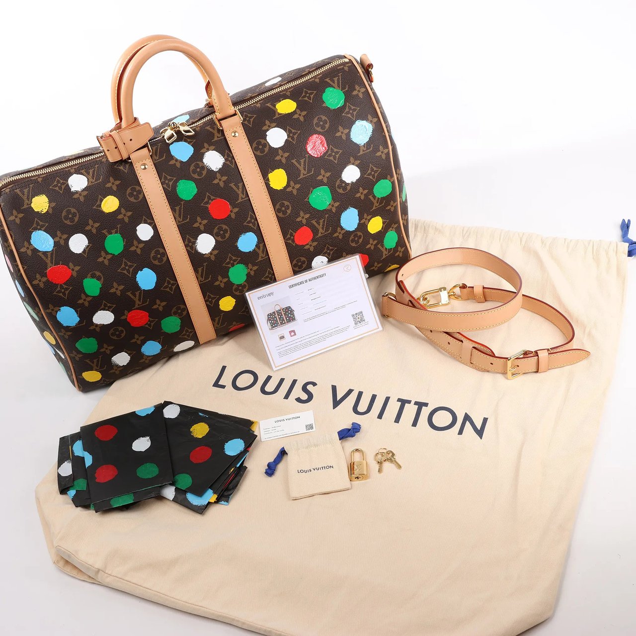 Louis Vuitton Louis Vuitton x Yayoi Kusama Monogram Keepall Bandouliere 45 Travel Bag M46377 Bruin