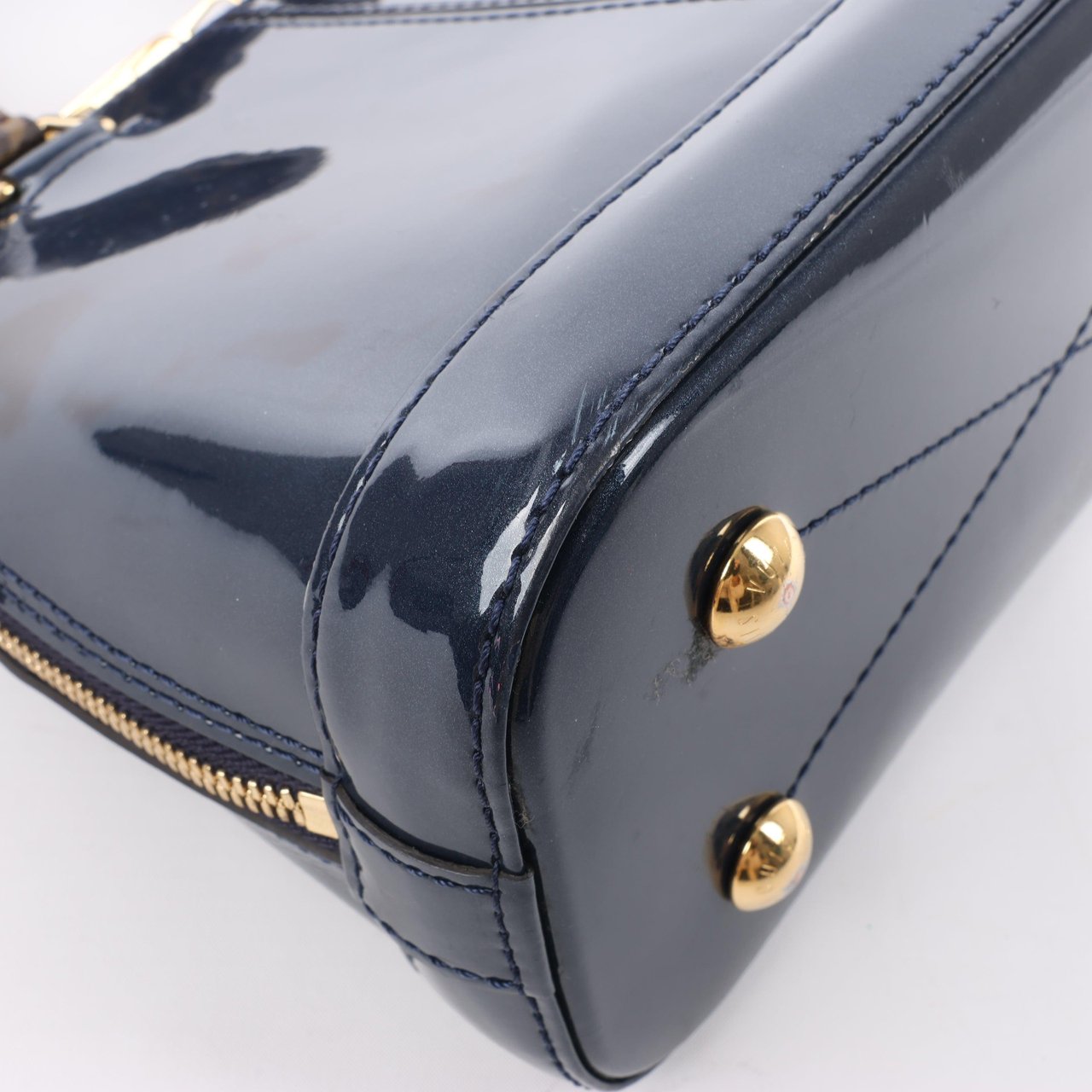 Louis Vuitton Louis Vuitton Alma BB Monogram Canvas and Vernis Leather Handbag in Navy M54705 Navy