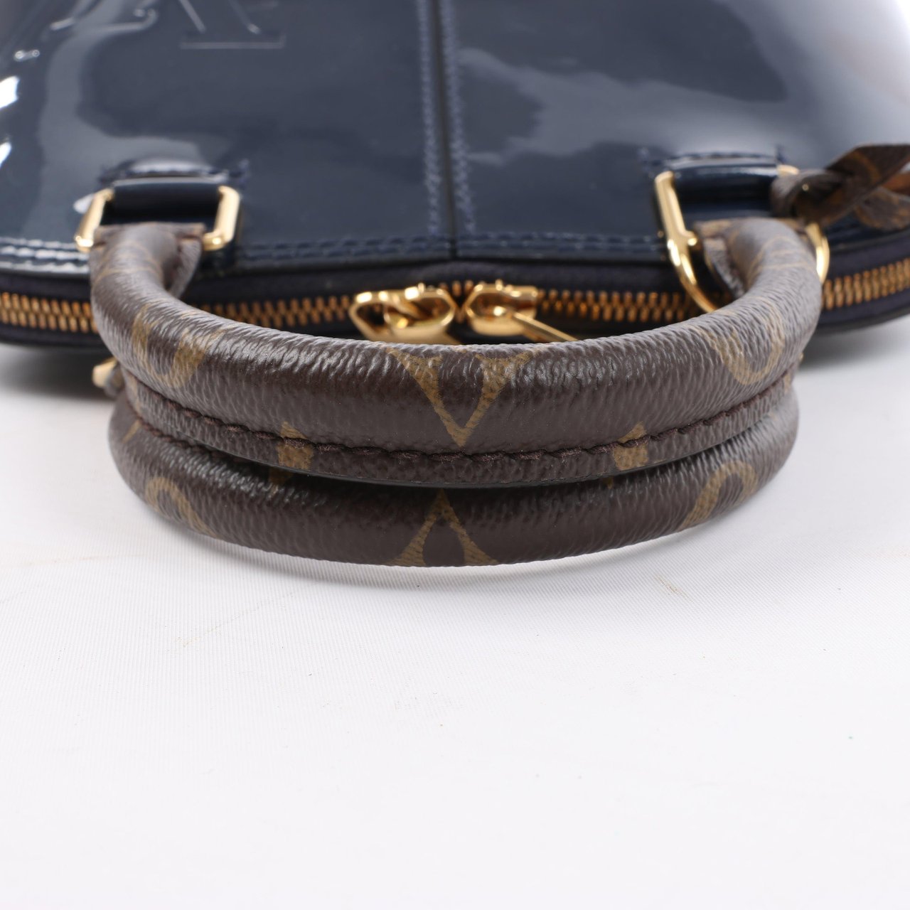 Louis Vuitton Louis Vuitton Alma BB Monogram Canvas and Vernis Leather Handbag in Navy M54705 Navy
