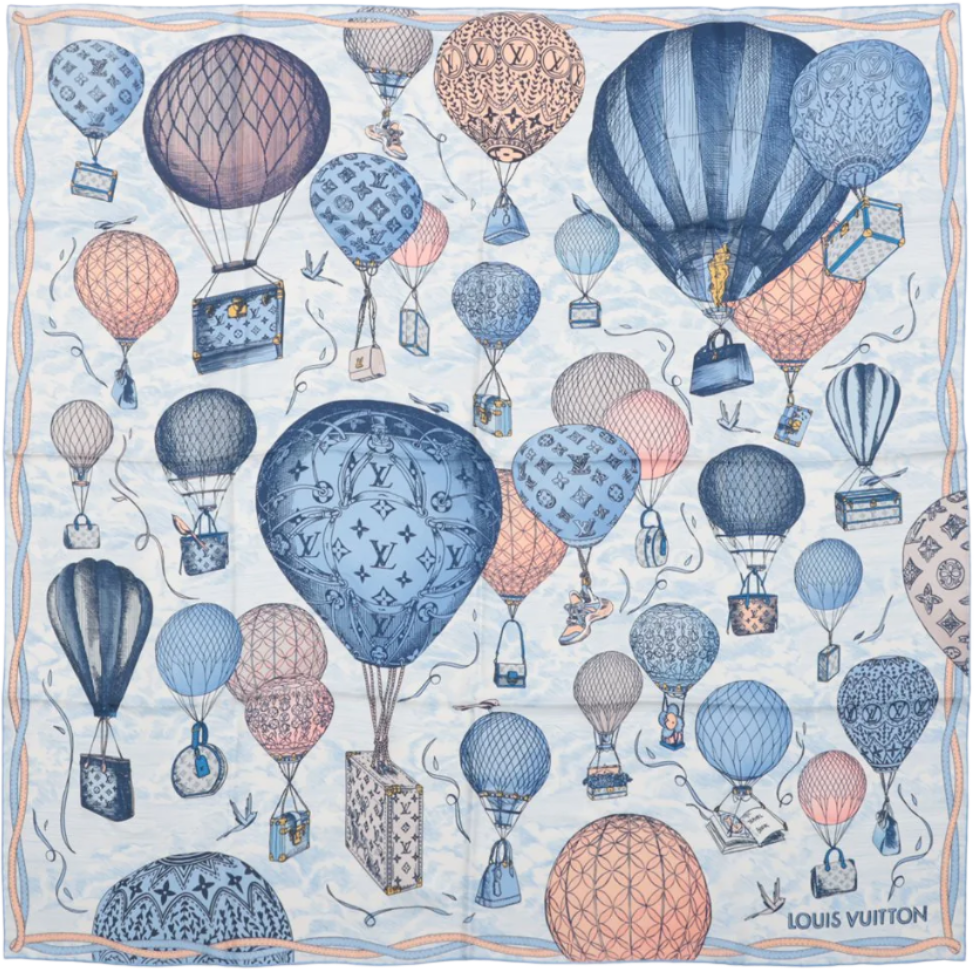 Louis Vuitton Louis Vuitton "up AND away" 100% Silk Scarf in Blue M78448 Blauw