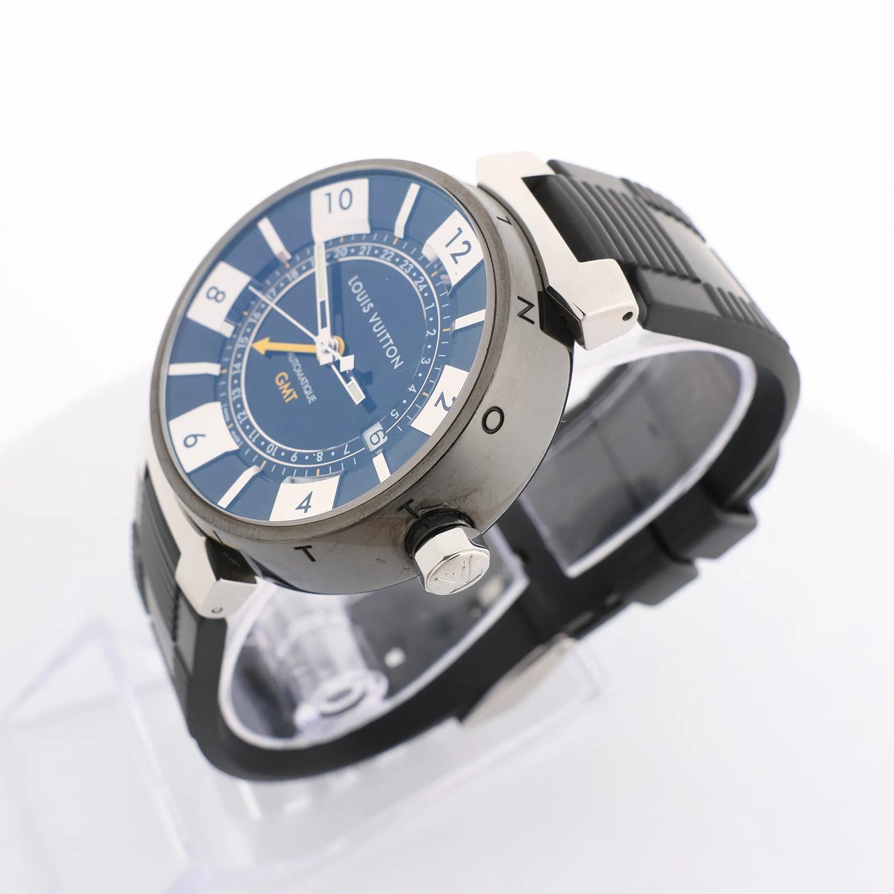 Louis Vuitton Louis Vuitton Tambour Q113K SG7133 SS & Rubber AT Watch with Black Dial Zwart