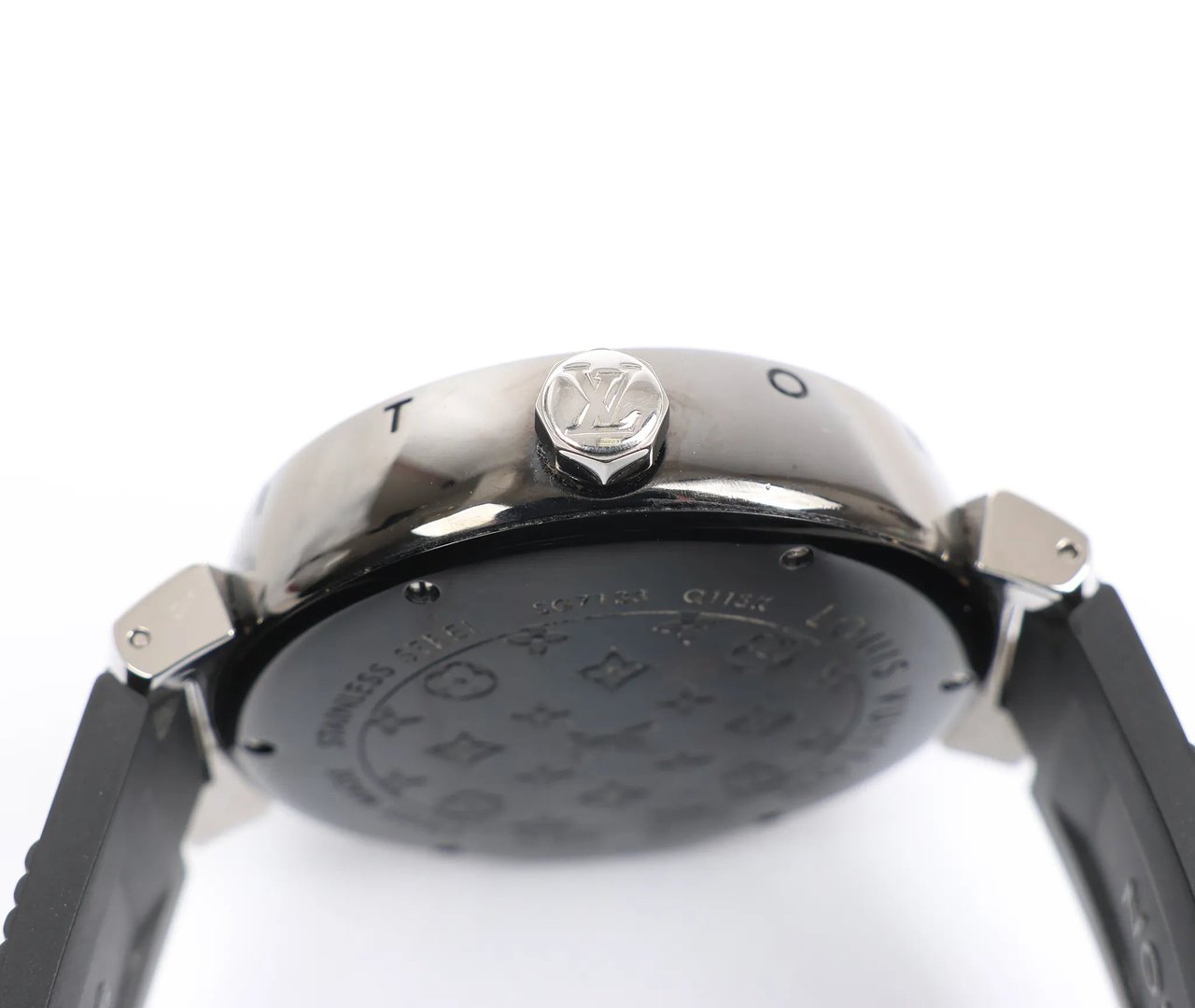 Louis Vuitton Louis Vuitton Tambour Q113K SG7133 SS & Rubber AT Watch with Black Dial Zwart