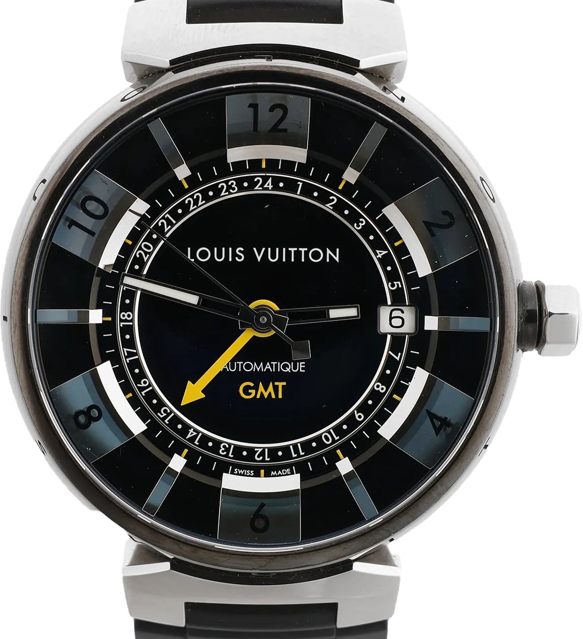 Louis Vuitton Louis Vuitton Tambour Q113K SG7133 SS & Rubber AT Watch with Black Dial Zwart