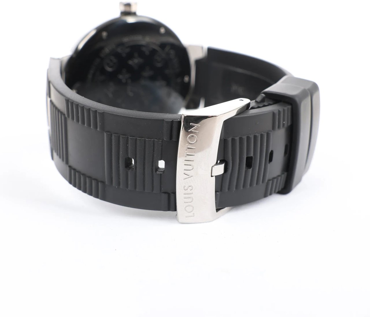 Louis Vuitton Louis Vuitton Tambour Q113K SG7133 SS & Rubber AT Watch with Black Dial Zwart