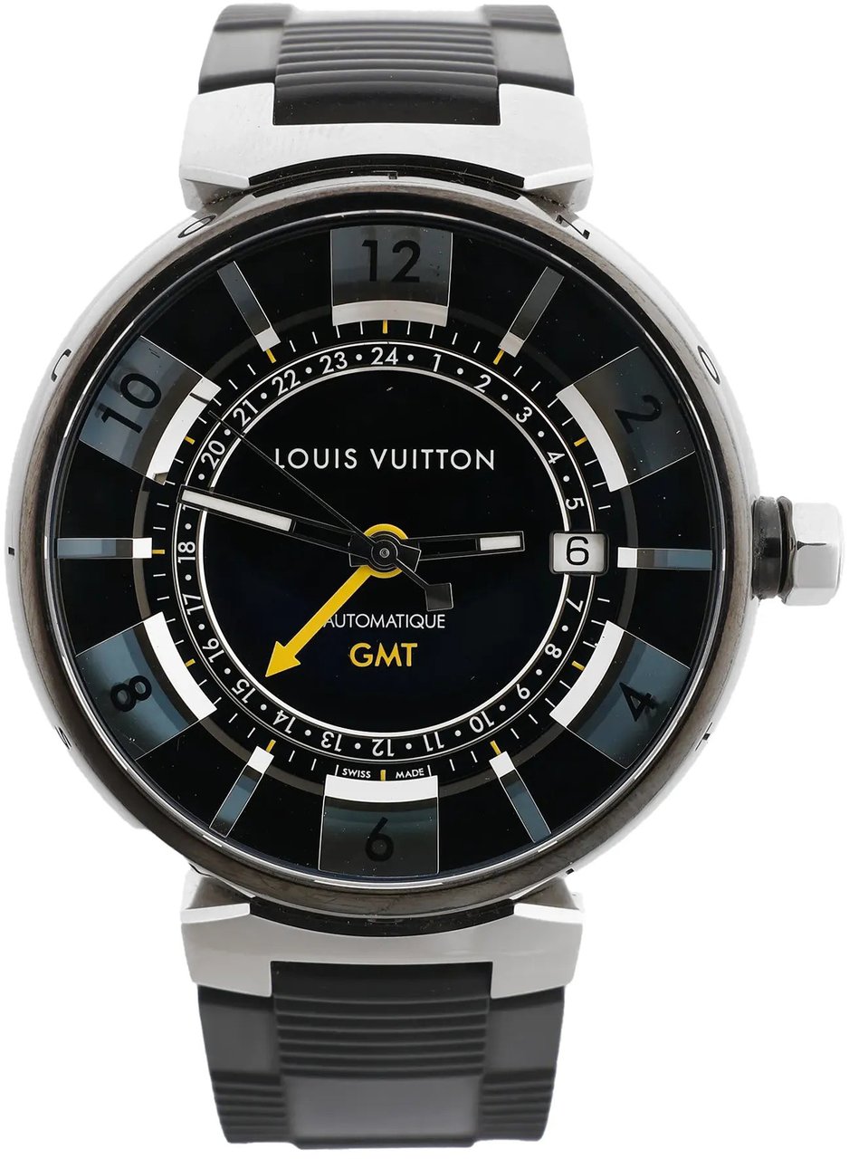 Louis Vuitton Louis Vuitton Tambour Q113K SG7133 SS & Rubber AT Watch with Black Dial Zwart