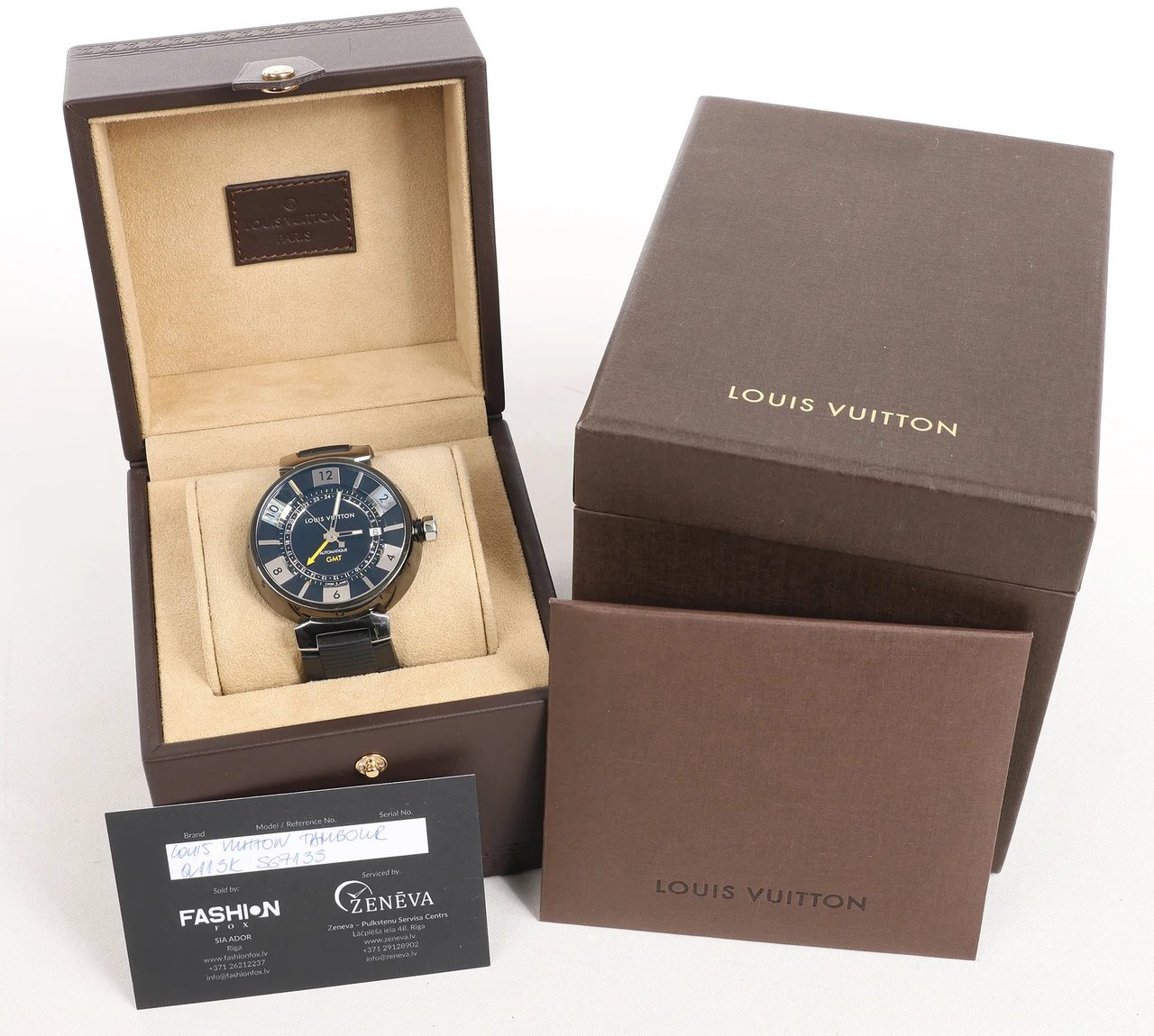 Louis Vuitton Louis Vuitton Tambour Q113K SG7133 SS & Rubber AT Watch with Black Dial Zwart