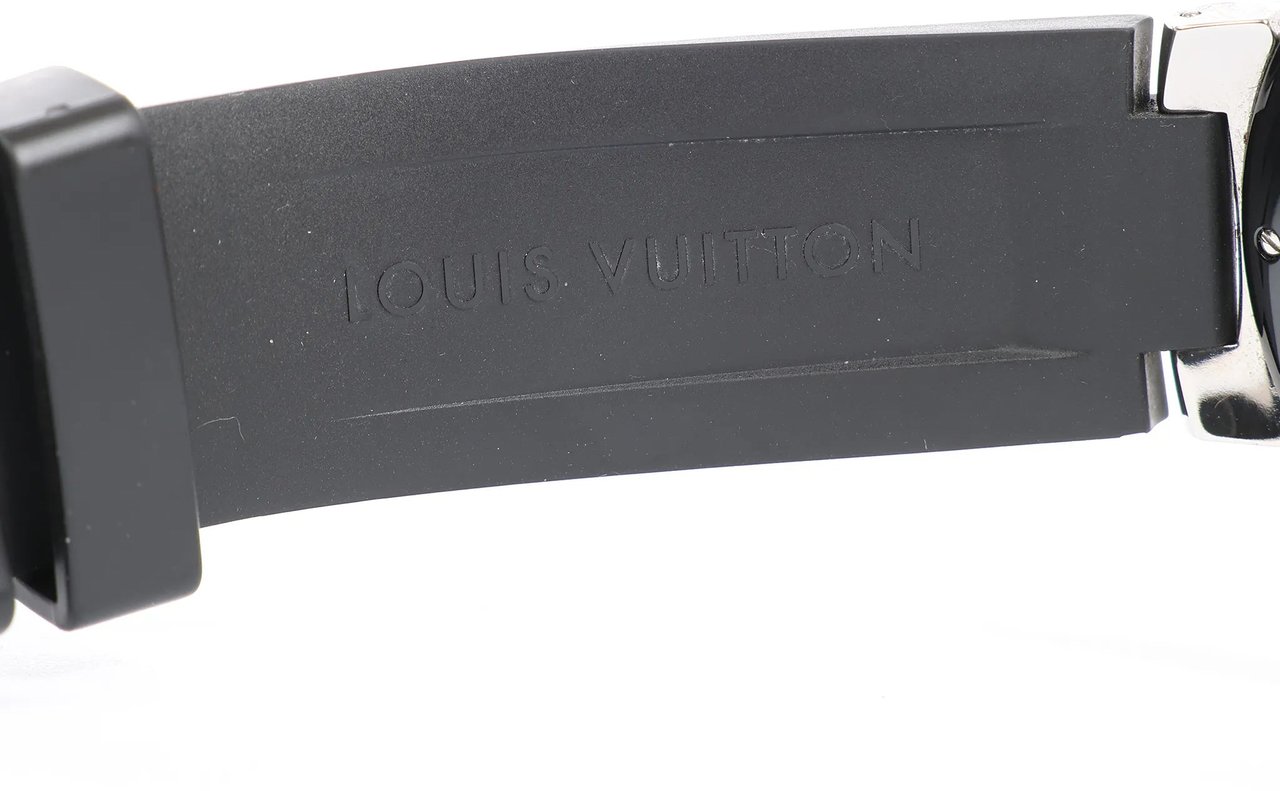 Louis Vuitton Louis Vuitton Tambour Q113K SG7133 SS & Rubber AT Watch with Black Dial Zwart