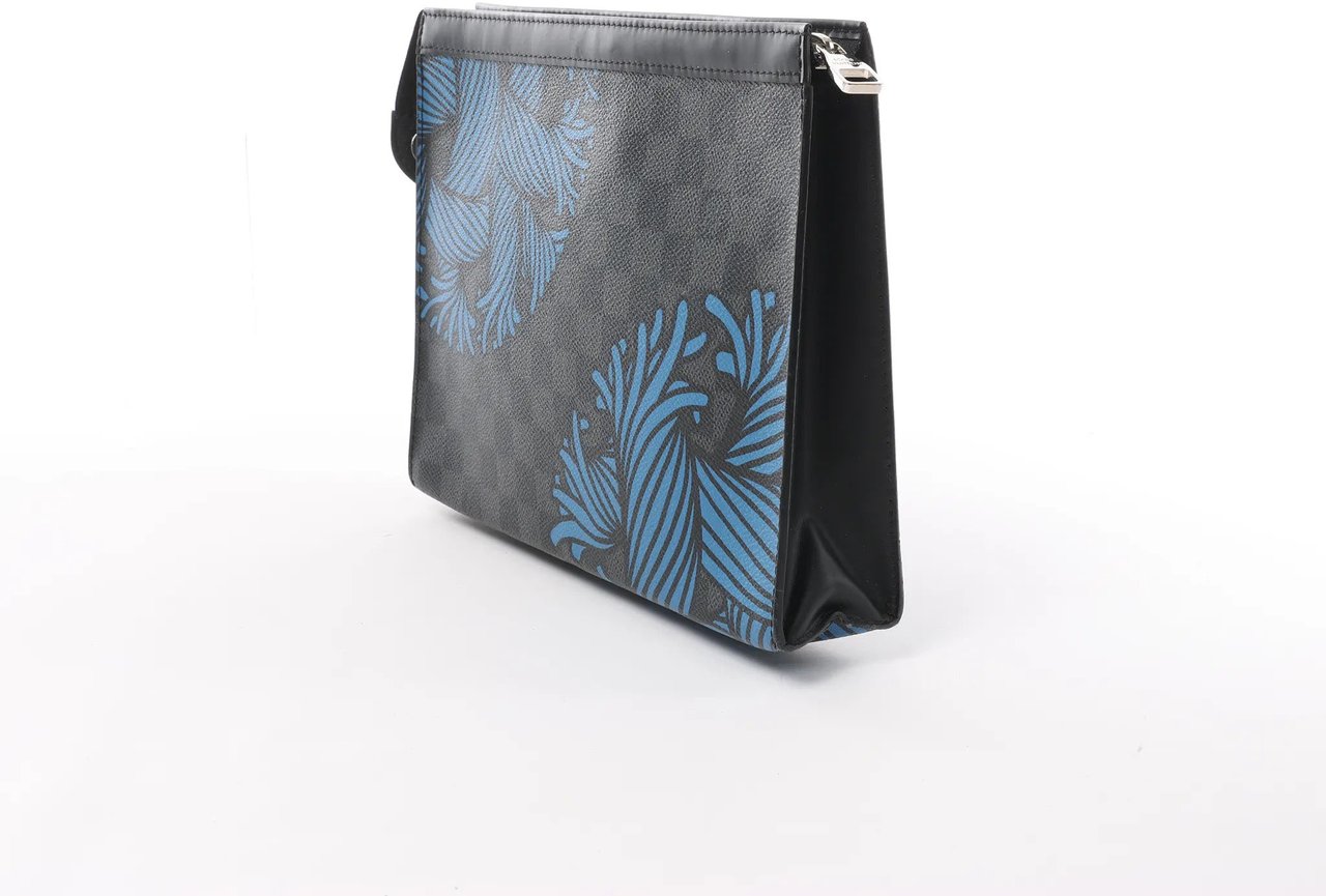 Louis Vuitton Louis Vuitton Pochette Voyage Damier Graphite Clutch in Black x Blue N62260 Blauw
