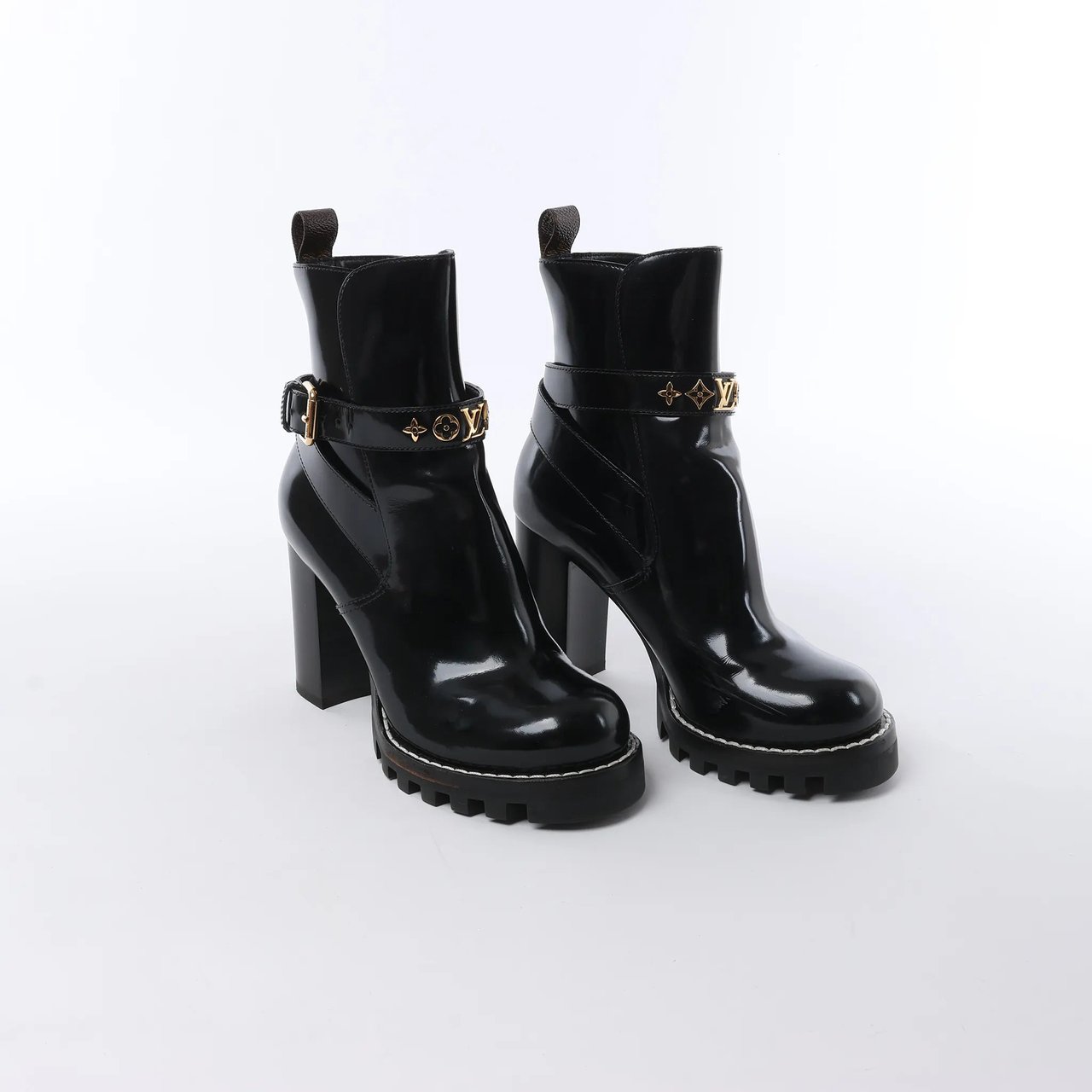Louis Vuitton Louis Vuitton Star Trail Line 21 years Monogram Patent Leather Ankle Boots in Black MA0231, Size 38 EU Zwart