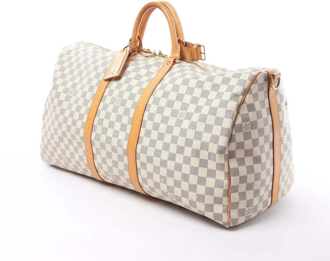 Louis Vuitton Louis Vuitton Keepall Bandoulière 55 Damier Azur Travel Bag in Beige N41429 Beige