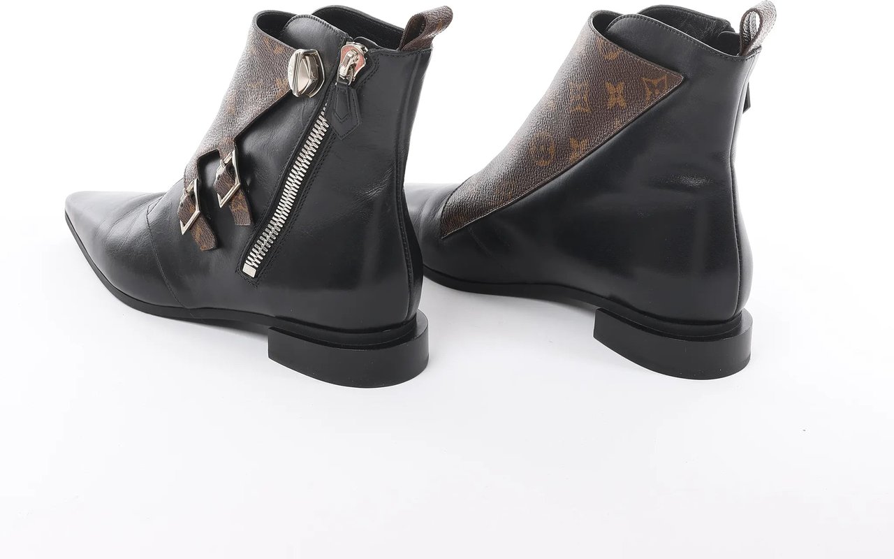 Louis Vuitton Louis Vuitton Jumble Line 19-year Monogram PVC & Leather Ankle Boots in Black × Brown MA0169, Size 39.5 EU Zwart