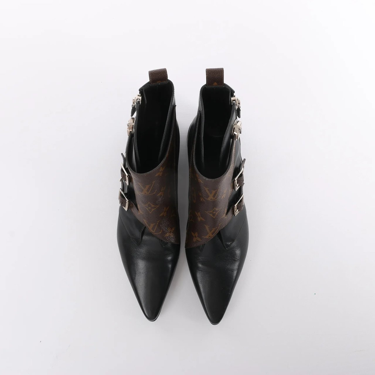 Louis Vuitton Louis Vuitton Jumble Line 19-year Monogram PVC & Leather Ankle Boots in Black × Brown MA0169, Size 39.5 EU Zwart