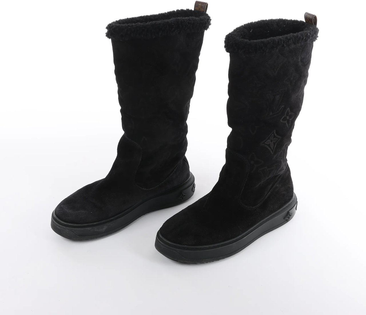 Louis Vuitton Breezy line 19-year Monogram Suede x Sheepskin Boots in Black CL0169, Size 38 EU Zwart