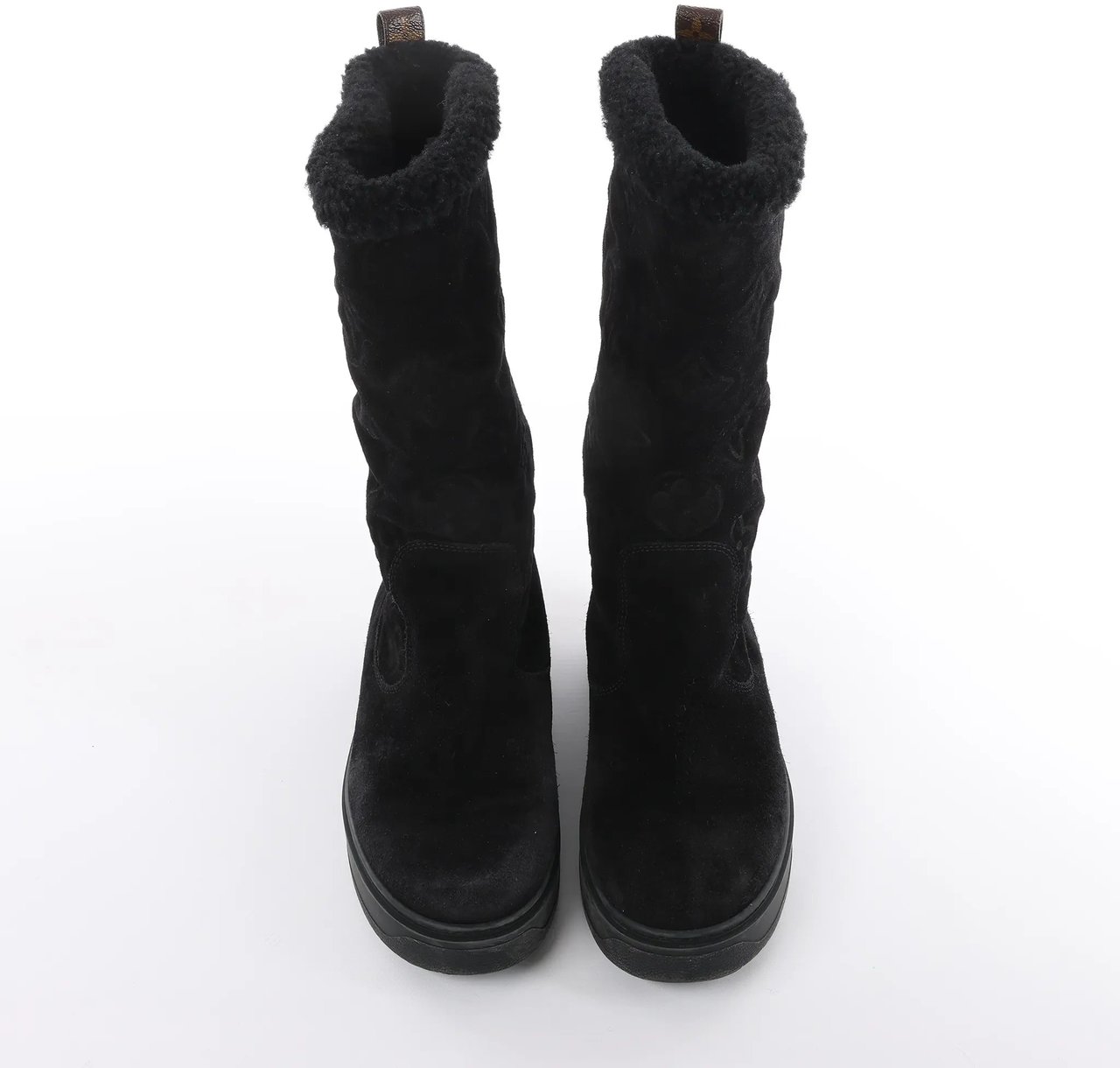 Louis Vuitton Breezy line 19-year Monogram Suede x Sheepskin Boots in Black CL0169, Size 38 EU Zwart