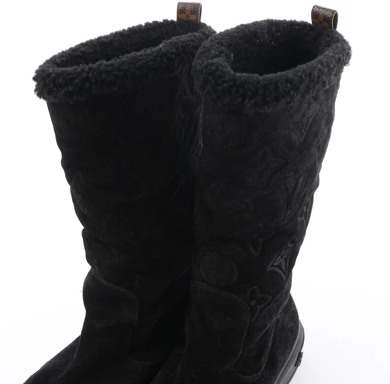 Louis Vuitton Breezy line 19-year Monogram Suede x Sheepskin Boots in Black CL0169, Size 38 EU Zwart