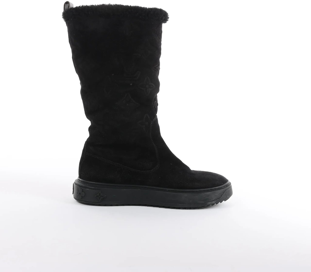 Louis Vuitton Breezy line 19-year Monogram Suede x Sheepskin Boots in Black CL0169, Size 38 EU Zwart