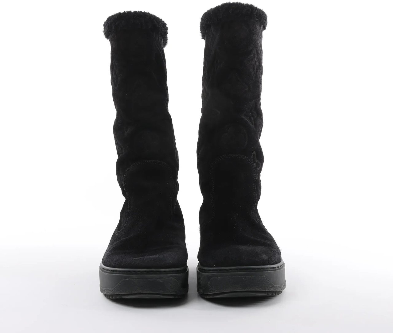 Louis Vuitton Breezy line 19-year Monogram Suede x Sheepskin Boots in Black CL0169, Size 38 EU Zwart