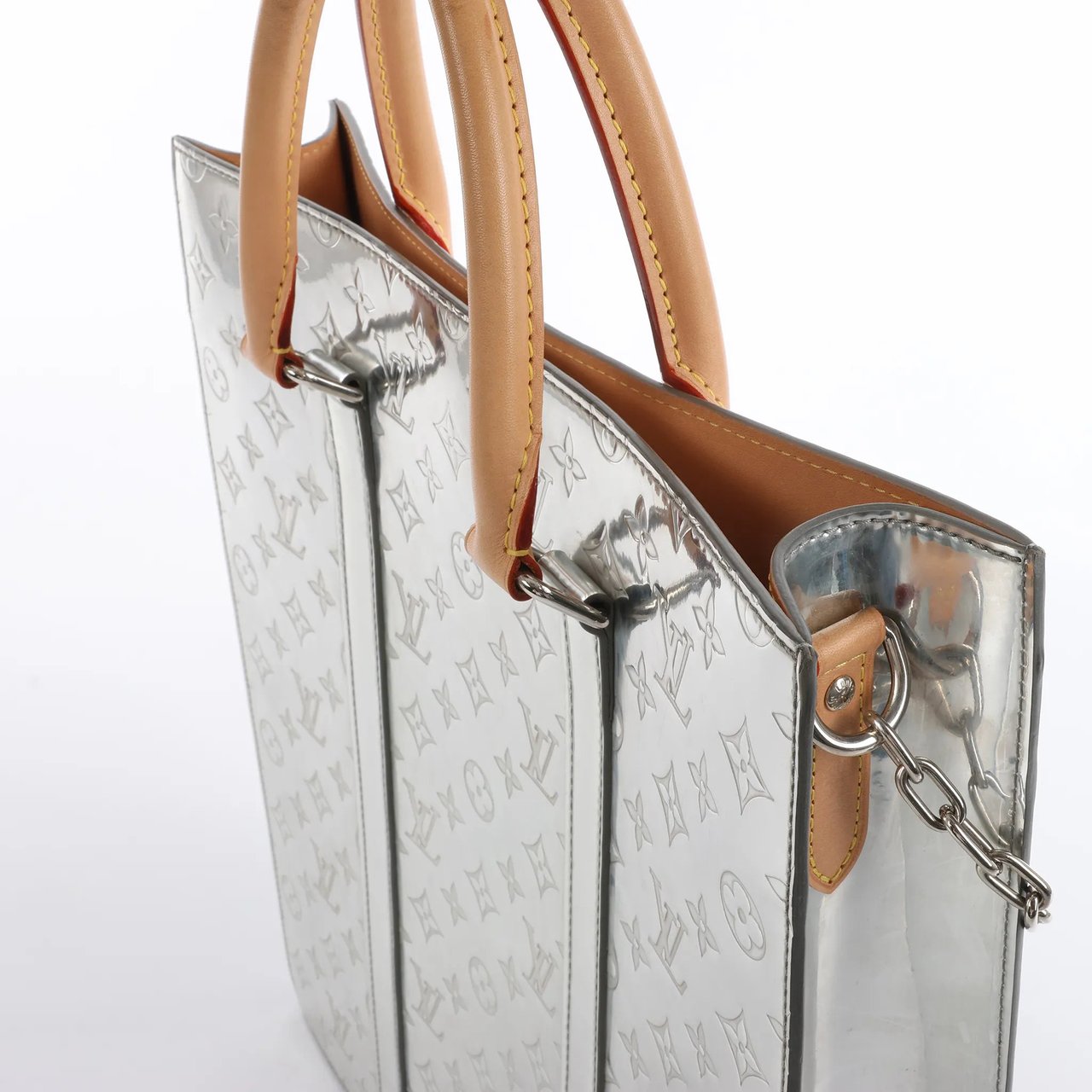 Louis Vuitton Sac Plat Limited Edition Monogram Mirror Handbag in Silver M45884 Zilver