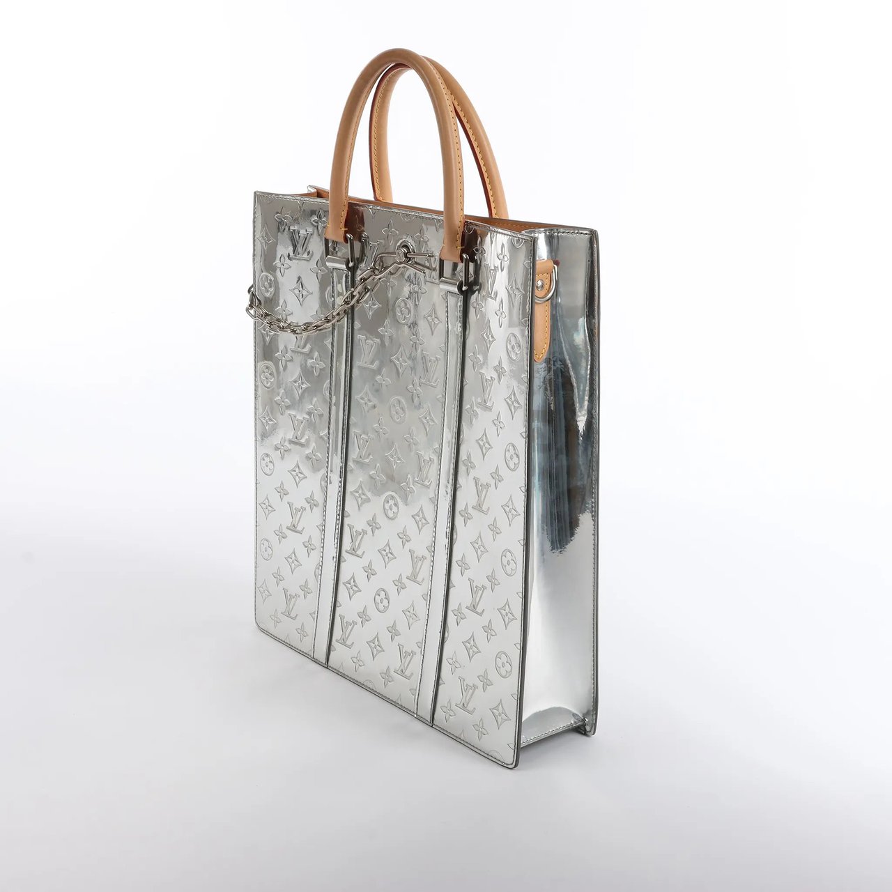 Louis Vuitton Sac Plat Limited Edition Monogram Mirror Handbag in Silver M45884 Zilver