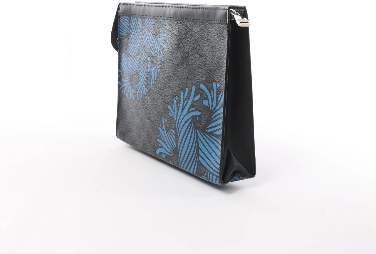 Louis Vuitton Pochette Voyage Damier Graphite Clutch in Black x Blue N62260 Divers